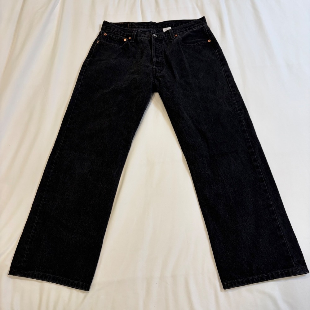 Levis 501 Original Fit Black Denim‎ Button Fly Straight Leg Jeans Mens 36x30